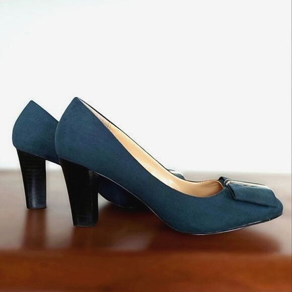 Expression teal faux suede big bow pumps - Picture 4 of 8